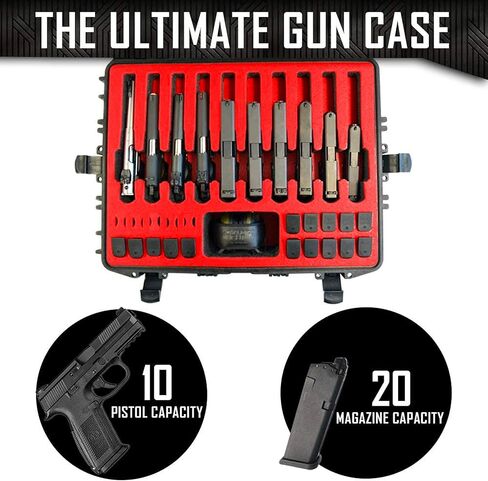 حافظة صلبة لمجلة 10 Pistol 20، حافظة مسدس بعجلات DORO مع حشوة إسفنجية مخصصة من MyCaseBuilder - مقاومة للماء، شديدة التحمل - مسدس تكتيكي/سلاح ناري وحامل ذخيرة، 21 × 15.87 × 7.25 بوصة، أسود in Saudi Arabia