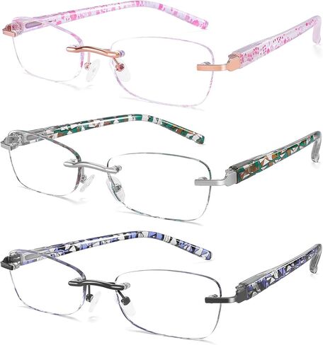 Rimless Reading Glasses For Women Blue Light Blocking Fashion Elegant Artistic Eyeglasses Spring Hinge Readers (Mixcolour, 1.5) in Saudi Arabia