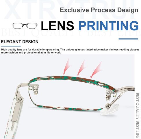 Rimless Reading Glasses For Women Blue Light Blocking Fashion Elegant Artistic Eyeglasses Spring Hinge Readers (Mixcolour, 1.5) in Saudi Arabia