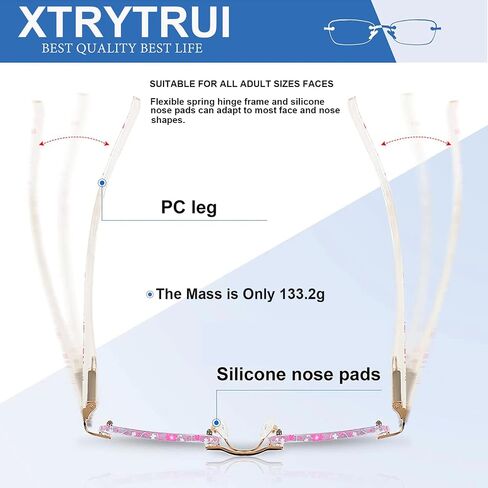 Rimless Reading Glasses For Women Blue Light Blocking Fashion Elegant Artistic Eyeglasses Spring Hinge Readers (Mixcolour, 1.5) in Saudi Arabia