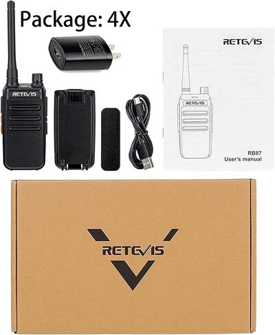 أجهزة راديو Retevis RB87 GMRS ثنائية الاتجاه، أجهزة اتصال لاسلكية طويلة المدى، للبالغين، أجهزة راديو ثنائية الاتجاه، متينة، شحن USB، للأغراض التجارية والتصنيع (4 عبوات) in Saudi Arabia