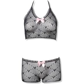 Leg Avenue Women's 2 PC See Through Lingerie Set for Women with Halter Cami and Boy Short Panty, WHITE, O/S in Kuwait