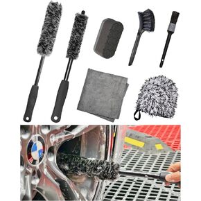 Refined Long Handle Car Wheel Brush Arsenal, Soft Wheel and Rim Brush,Tire Brush, Bendable & Durable Car Wheel Rim Cleaner Brush Kit for Cleaning Wheels and Tires in Kuwait