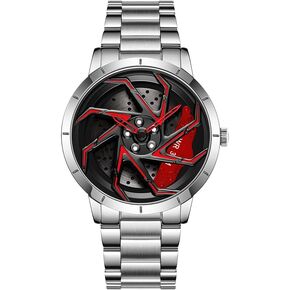 FANMIS Mens Fashion Racing Watch Creative 3D Spinning Car Wheel Rotating Design Stainless Steel Large Dial Skeleton Waterproof Watch,Suitable for Men and Car Enthusiasts in Saudi Arabia