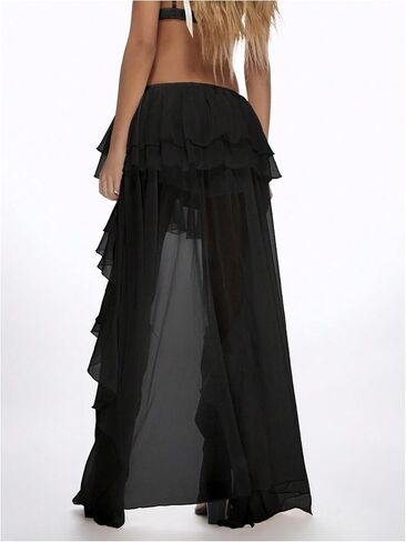 OYOANGLE Women's Boho Layered Ruffle Chiffon Maxi Skirt Y2K Elastic Drop Waist Asymmetrical Skirts in Saudi Arabia