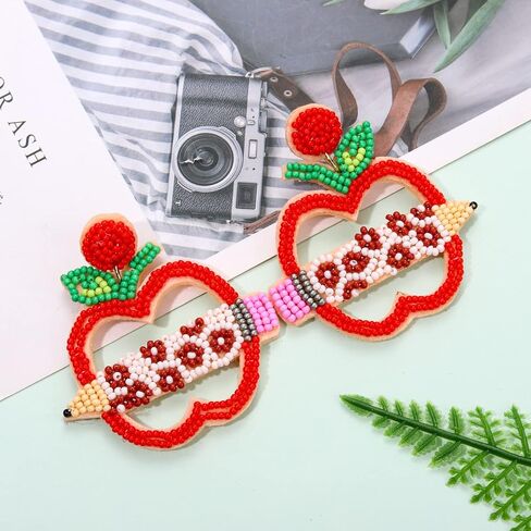 Boderier Teacher Earrings Apple Beaded Earrings for Women Statement Pencil Earrings Teacher Appreciation Gift in Saudi Arabia