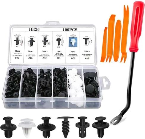 100PCS Universal Bumper Retainer Clips Car Plastic Fasteners Push Retainer Kit Auto Push Pin Rivets Set Door Trim Panel Fender in Saudi Arabia