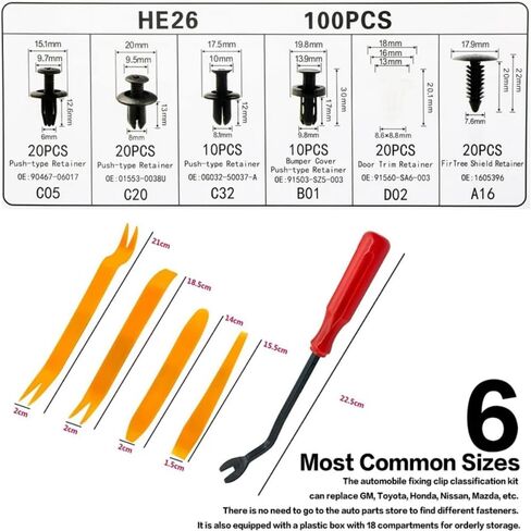 100PCS Universal Bumper Retainer Clips Car Plastic Fasteners Push Retainer Kit Auto Push Pin Rivets Set Door Trim Panel Fender in Saudi Arabia