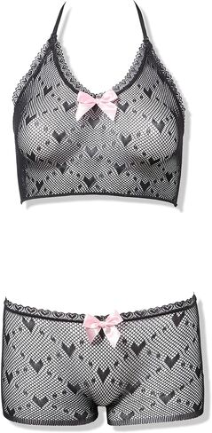 Leg Avenue Women's 2 PC See Through Lingerie Set for Women with Halter Cami and Boy Short Panty, WHITE, O/S in Kuwait