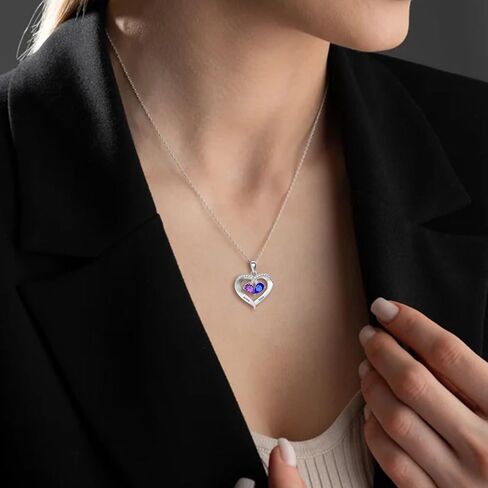 925 Sterling Silver Custom Birthstone Name Necklace Engraved Heart Charm with Your Names - Ideal Gift for Women Mother’s Day Anniversaries College Graduation in Saudi Arabia