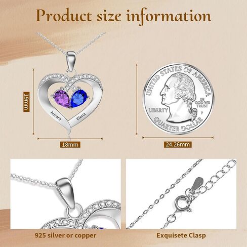 925 Sterling Silver Custom Birthstone Name Necklace Engraved Heart Charm with Your Names - Ideal Gift for Women Mother’s Day Anniversaries College Graduation in Saudi Arabia