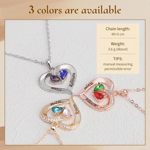 925 Sterling Silver Custom Birthstone Name Necklace Engraved Heart Charm with Your Names - Ideal Gift for Women Mother’s Day Anniversaries College Graduation in Saudi Arabia