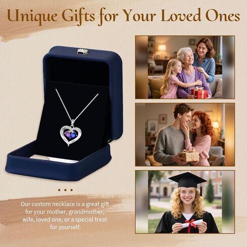 925 Sterling Silver Custom Birthstone Name Necklace Engraved Heart Charm with Your Names - Ideal Gift for Women Mother’s Day Anniversaries College Graduation in Saudi Arabia