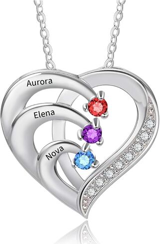 925 Sterling Silver Custom Birthstone Name Necklace Engraved Heart Charm with Your Names - Ideal Gift for Women Mother’s Day Anniversaries College Graduation in Saudi Arabia