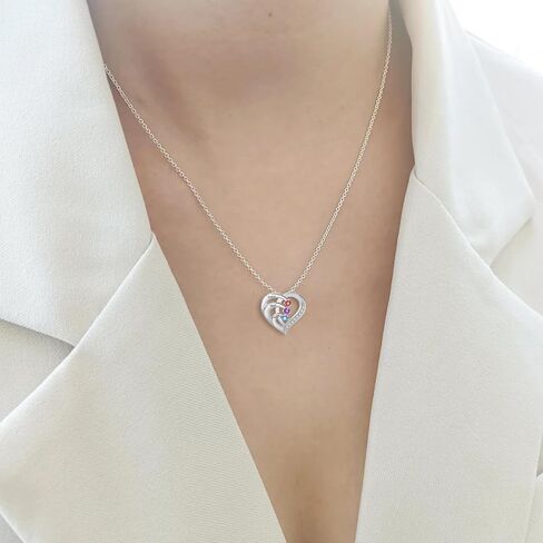 925 Sterling Silver Custom Birthstone Name Necklace Engraved Heart Charm with Your Names - Ideal Gift for Women Mother’s Day Anniversaries College Graduation in Saudi Arabia