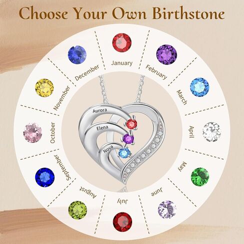 925 Sterling Silver Custom Birthstone Name Necklace Engraved Heart Charm with Your Names - Ideal Gift for Women Mother’s Day Anniversaries College Graduation in Saudi Arabia