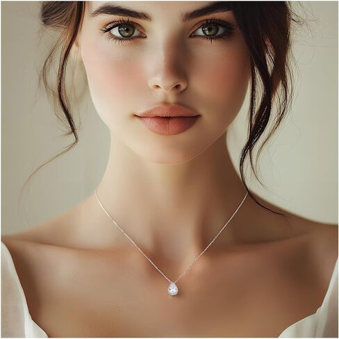 S925 Sterling Silver 14K Gold Necklace for Women Teardrop Cubic Zirconia Dainty Necklace Imitation Diamond Pear Cut CZ Pendant Necklaces for Women 18+2 Inch Jewelry Gift for Her in Saudi Arabia
