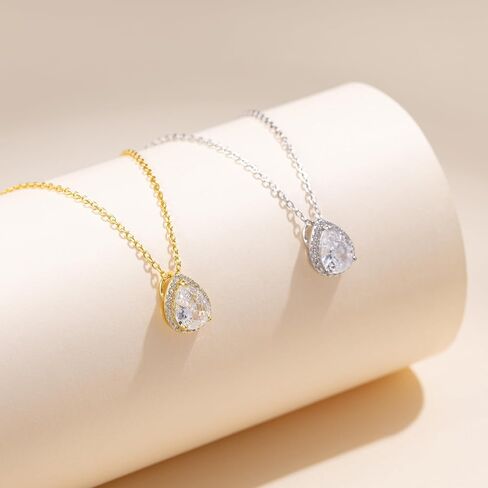 S925 Sterling Silver 14K Gold Necklace for Women Teardrop Cubic Zirconia Dainty Necklace Imitation Diamond Pear Cut CZ Pendant Necklaces for Women 18+2 Inch Jewelry Gift for Her in Saudi Arabia
