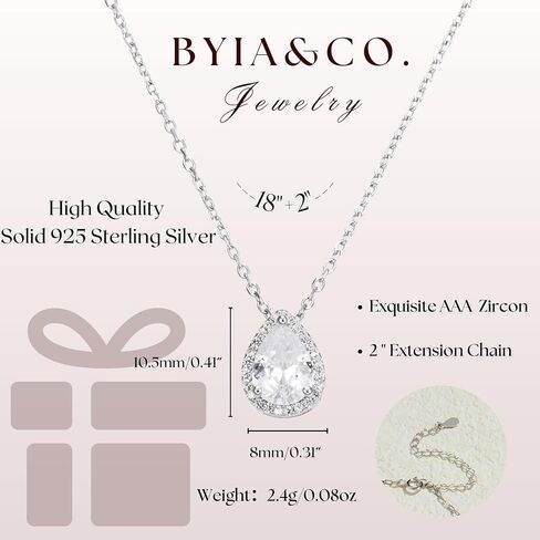 S925 Sterling Silver 14K Gold Necklace for Women Teardrop Cubic Zirconia Dainty Necklace Imitation Diamond Pear Cut CZ Pendant Necklaces for Women 18+2 Inch Jewelry Gift for Her in Saudi Arabia