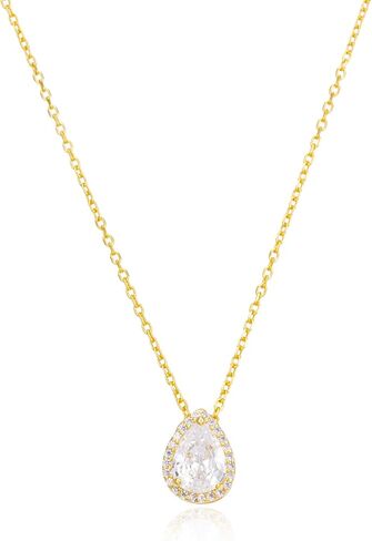 S925 Sterling Silver 14K Gold Necklace for Women Teardrop Cubic Zirconia Dainty Necklace Imitation Diamond Pear Cut CZ Pendant Necklaces for Women 18+2 Inch Jewelry Gift for Her in Saudi Arabia