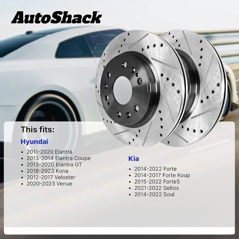 AutoShack Black Hat Drilled and Slotted Brake Rotors Front and Rear Brake Rotor Replacement Kit for Kia Soul Seltos Forte5 Forte Koup Hyundai Kona Venue Elantra Coupe Elantra GT Veloster BRKPKG0424 in Saudi Arabia