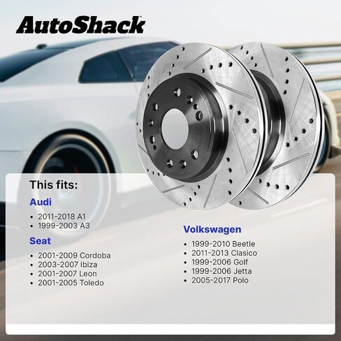 Autoshack black Hat محفورة ودوارات فرامل محفورة ودوارات فرملة أمامية وخلفية للفرامل الخلفية لعملة 1998-2010 VW Beetle 1999-2006 Golf Jetta 1.8L 1.9L 2.0L 2.5L 2.8L V6 FWD PR44146-70 in Saudi Arabia