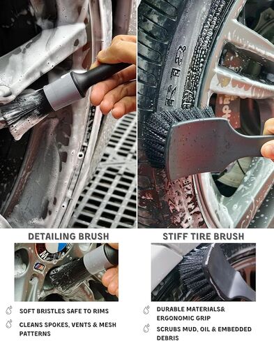 Refined Long Handle Car Wheel Brush Arsenal, Soft Wheel and Rim Brush,Tire Brush, Bendable & Durable Car Wheel Rim Cleaner Brush Kit for Cleaning Wheels and Tires in Kuwait