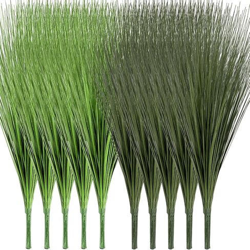 10 Pack Artificial Plants 27 Inch Tall Onion Grass Greenery Fake Grass Faux Greenery Stems Green Artificial Shrubs for Outdoors Plastic Small Bushes for Office Room Gardening Indoor (Green,) in Kuwait