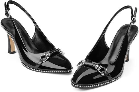Z.Oufeier Women's Slingback Kitten High Heels Closed Pointed Toe Beaded Buckle Pumps Slip On Comfortable Wedding Dress Shoes in Saudi Arabia