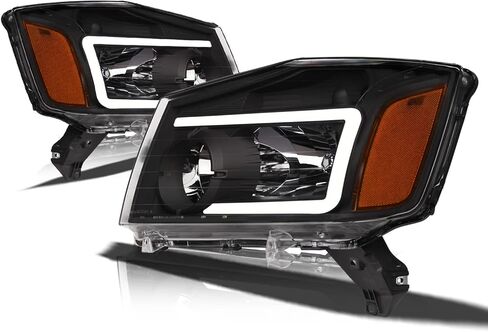 Alpha Owls 8711866 Crystal Headlights With Switchback Sequential LED Light Bar & Startup Light - Chrome Amber Fits 2004-2015 Nissan Titan / 2004 2005-2007 Armada in Kuwait