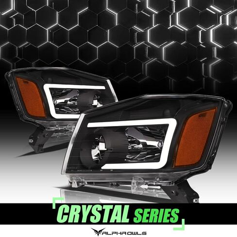 Alpha Owls 8711866 Crystal Headlights With Switchback Sequential LED Light Bar & Startup Light - Chrome Amber Fits 2004-2015 Nissan Titan / 2004 2005-2007 Armada in Kuwait