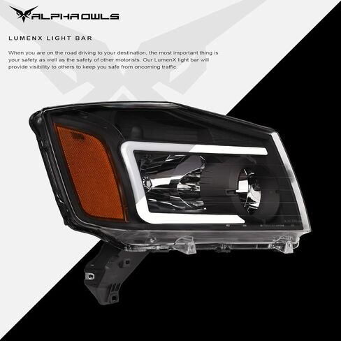 Alpha Owls 8711866 Crystal Headlights With Switchback Sequential LED Light Bar & Startup Light - Chrome Amber Fits 2004-2015 Nissan Titan / 2004 2005-2007 Armada in Kuwait