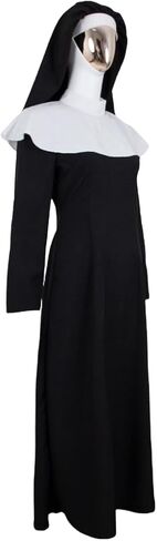 Halloween Nun Costume Woman, Nun Costume Dress Set Adult, Nun Outfit+Nun hat+ Cross Pendant for Cosplay Party in Saudi Arabia