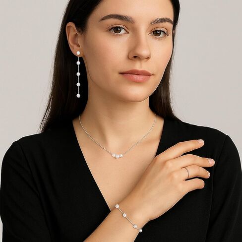 Pearl Bracelets for Women Heart Bracelets Silver Charm Bracelet Cute Birthday Gifts for Friends, 4 MM Pearl Jewelry Trendy Stuff Silver Love Stretch Bracelet Heart Jewelry Wedding Beach Gifts in Kuwait