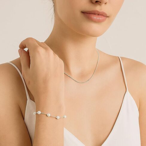 Pearl Bracelets for Women Heart Bracelets Silver Charm Bracelet Cute Birthday Gifts for Friends, 4 MM Pearl Jewelry Trendy Stuff Silver Love Stretch Bracelet Heart Jewelry Wedding Beach Gifts in Kuwait