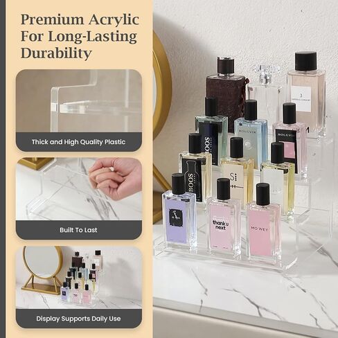 4-Tier Acrylic Display Riser Stand – 22.8x20x18.2cm Clear Perfume Stand for Display on Vanity, Countertops, & Retail Use – Tiered Acrylic Shelf for Figures, Cupcakes, Bottles, & Desserts in Saudi Arabia
