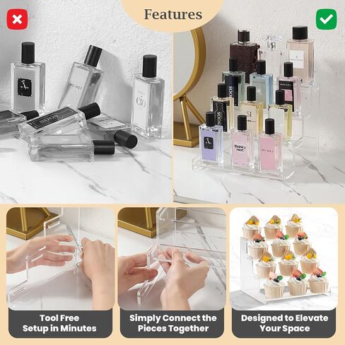 4-Tier Acrylic Display Riser Stand – 22.8x20x18.2cm Clear Perfume Stand for Display on Vanity, Countertops, & Retail Use – Tiered Acrylic Shelf for Figures, Cupcakes, Bottles, & Desserts in Saudi Arabia