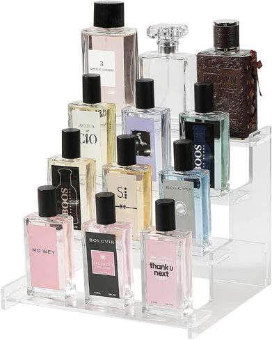 4-Tier Acrylic Display Riser Stand – 22.8x20x18.2cm Clear Perfume Stand for Display on Vanity, Countertops, & Retail Use – Tiered Acrylic Shelf for Figures, Cupcakes, Bottles, & Desserts in Saudi Arabia