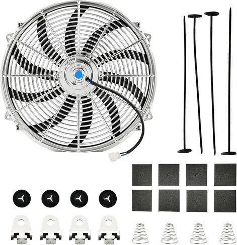 16 Inch Chrome Slim Fan Push Pull Electric Radiator Cooling Fan Universal High Performance 12V 120W Motor with Fan Mounting Kit in Kuwait