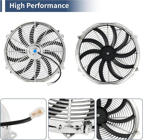 16 Inch Chrome Slim Fan Push Pull Electric Radiator Cooling Fan Universal High Performance 12V 120W Motor with Fan Mounting Kit in Kuwait