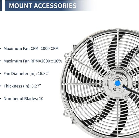 16 Inch Chrome Slim Fan Push Pull Electric Radiator Cooling Fan Universal High Performance 12V 120W Motor with Fan Mounting Kit in Kuwait