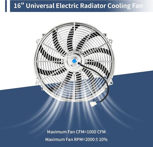 16 Inch Chrome Slim Fan Push Pull Electric Radiator Cooling Fan Universal High Performance 12V 120W Motor with Fan Mounting Kit in Kuwait