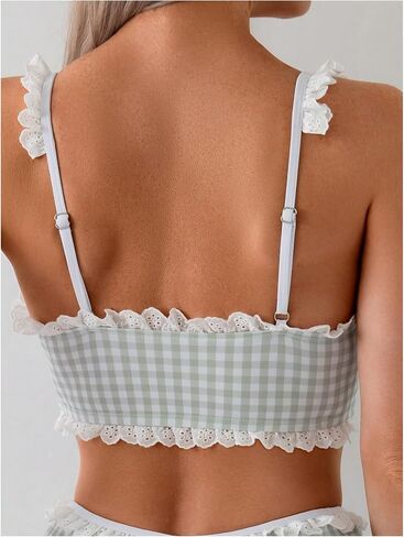 GORGLITTER Women's Plaid Gingham Cute Tankini Swimsuits with Shorts 2 Piece High Waisted Frill Lace Trim Bathing Suit in Saudi Arabia