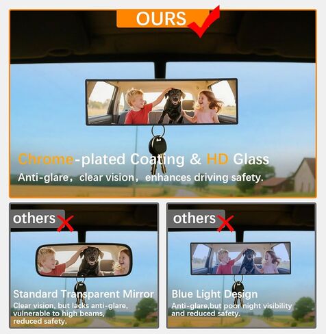 مرآة الرؤية الخلفية ، المرايا الخلفية بانورامية مضادة للكروم عالمي 12 بوصة محدب مقطع داخلي على موسع مرآة الرؤية الخلفية على نطاق واسع للغاية لتقليل البقعة العمياء لشاحنات سيارات السيارات سيارات سيارات in Kuwait