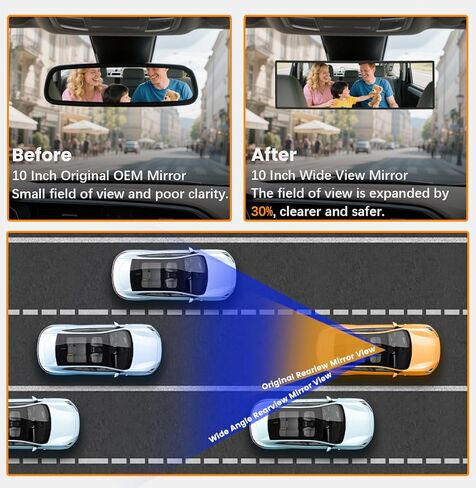 مرآة الرؤية الخلفية ، المرايا الخلفية بانورامية مضادة للكروم عالمي 12 بوصة محدب مقطع داخلي على موسع مرآة الرؤية الخلفية على نطاق واسع للغاية لتقليل البقعة العمياء لشاحنات سيارات السيارات سيارات سيارات in Kuwait