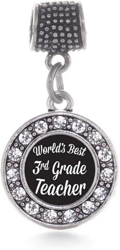 Inspired Silver - Silver Circle Charm for Bracelet with Cubic Zirconia Jewelry in Saudi Arabia