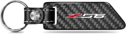 for Chevrolet Corvette C7 Z06 Black Real Carbon Fiber Blade Style with Black Leather Strap Key Chain Keychain, Official Licensed in Saudi Arabia