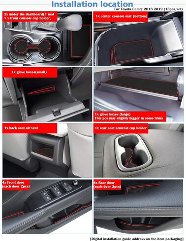 حصيرة Auovo Anti Dust For Toyota Camry Accessories 2018 2018 2020 2021 2022 2023 2024 Custom Fit Cup Holder Insert Liners Center Center Censole Door Pocke (16pcs/set) (Gray Trim) in Saudi Arabia
