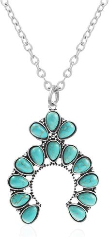 Dreuyet Turquoise Pendant Necklace for Women Natural Turquoise Western Handmade Bohemian Necklace Vintage Cross Horseshoe Navajo Boho Jewelry in Saudi Arabia