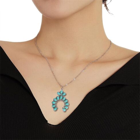 Dreuyet Turquoise Pendant Necklace for Women Natural Turquoise Western Handmade Bohemian Necklace Vintage Cross Horseshoe Navajo Boho Jewelry in Saudi Arabia